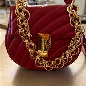Chloe Quilted Red Crossbody Bag with Gold Chain